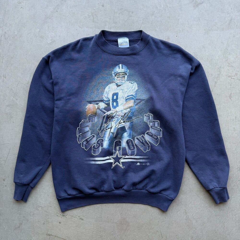 Vintage 90s Tultex Mens L Dallas Cowboys Troy Aikman Crewneck Sweatshirt USA NFL